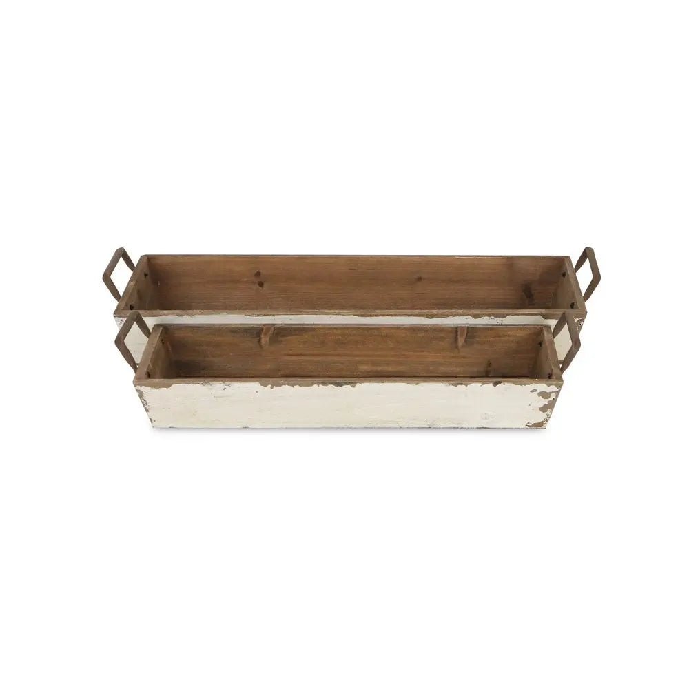 Set of Two Off White Solid Wood And Metal Crate - NOBLE HOME INTERIORS