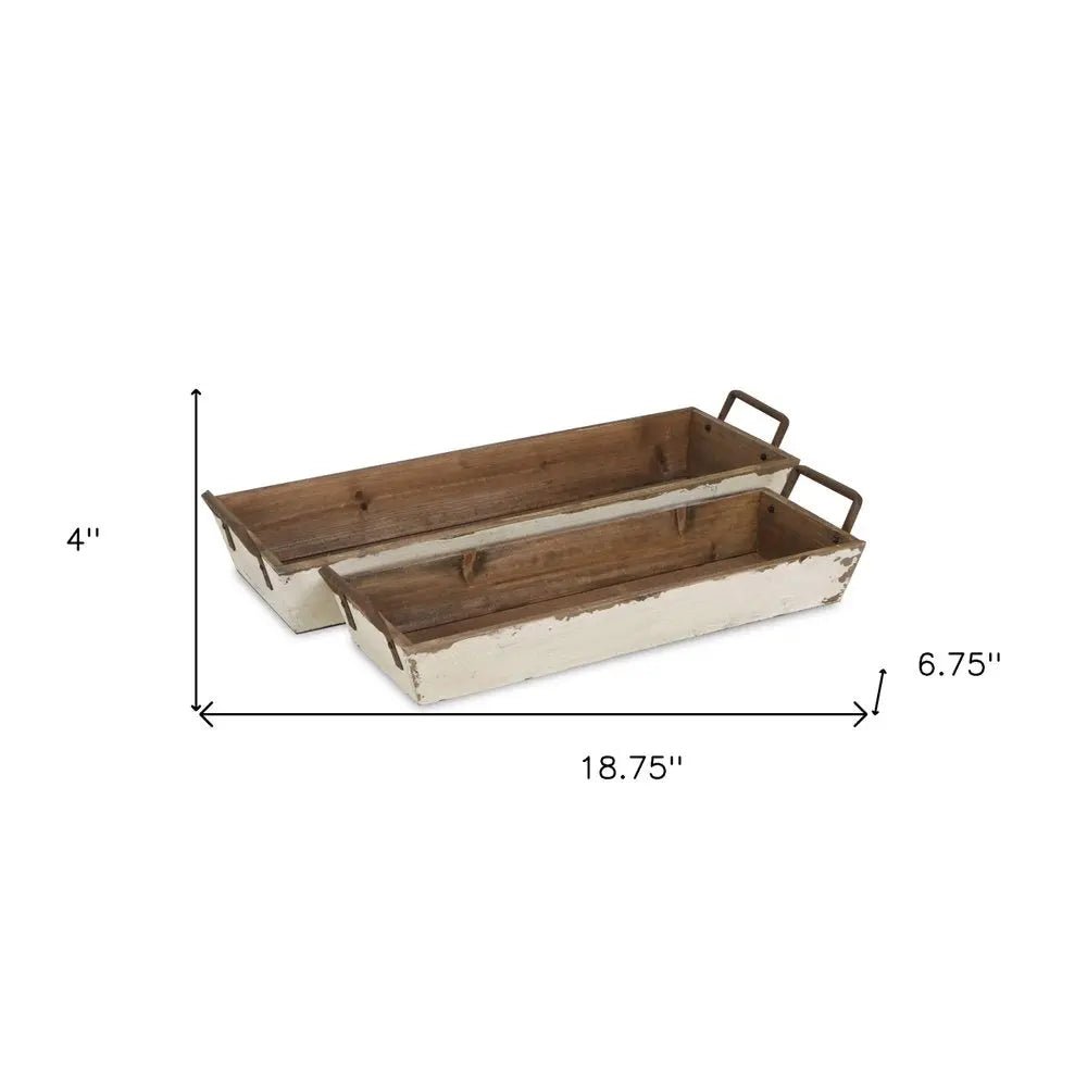 Set of Two Off White Solid Wood And Metal Crate - NOBLE HOME INTERIORS