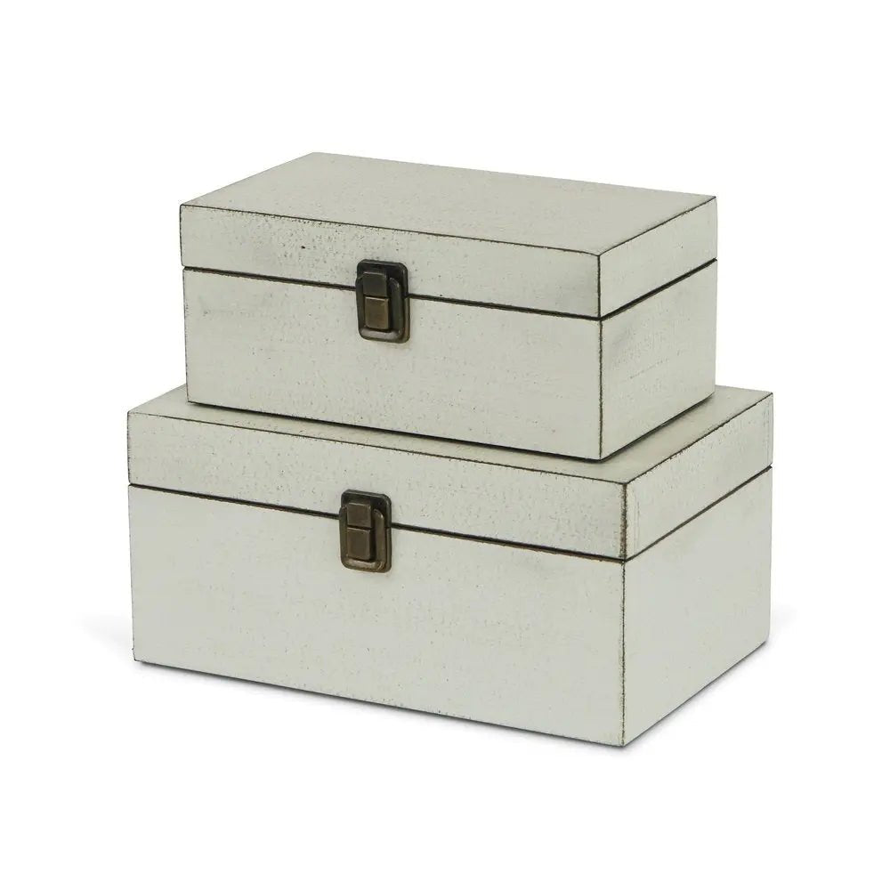 Set of Two Off White Solid Wood Box With Lid - NOBLE HOME INTERIORS