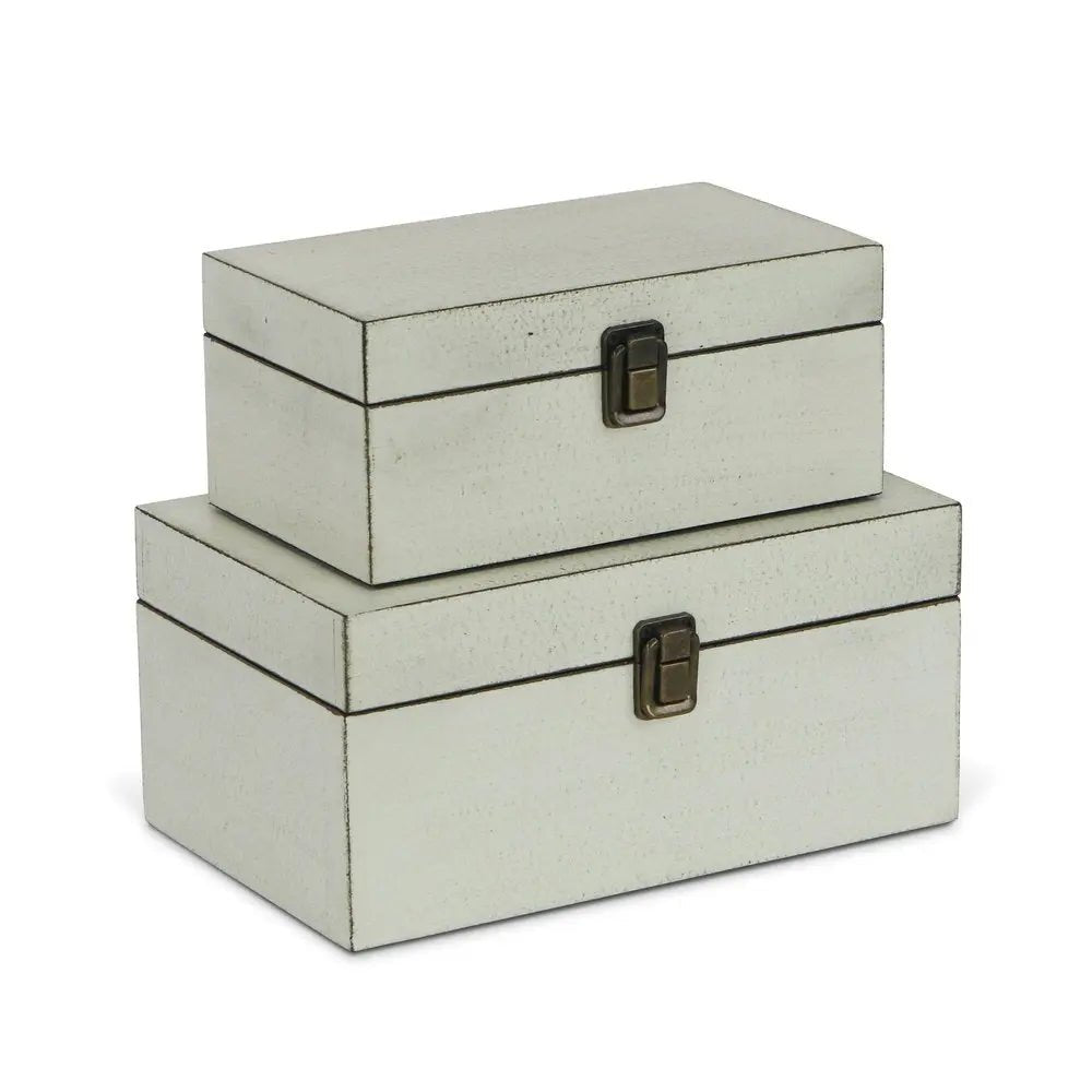 Set of Two Off White Solid Wood Box With Lid - NOBLE HOME INTERIORS