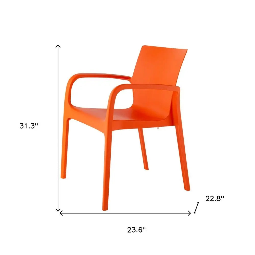 Set of Two Orange Heavy Duty Plastic Outdoor Stacking Dining Chairs - NOBLE HOME INTERIORS