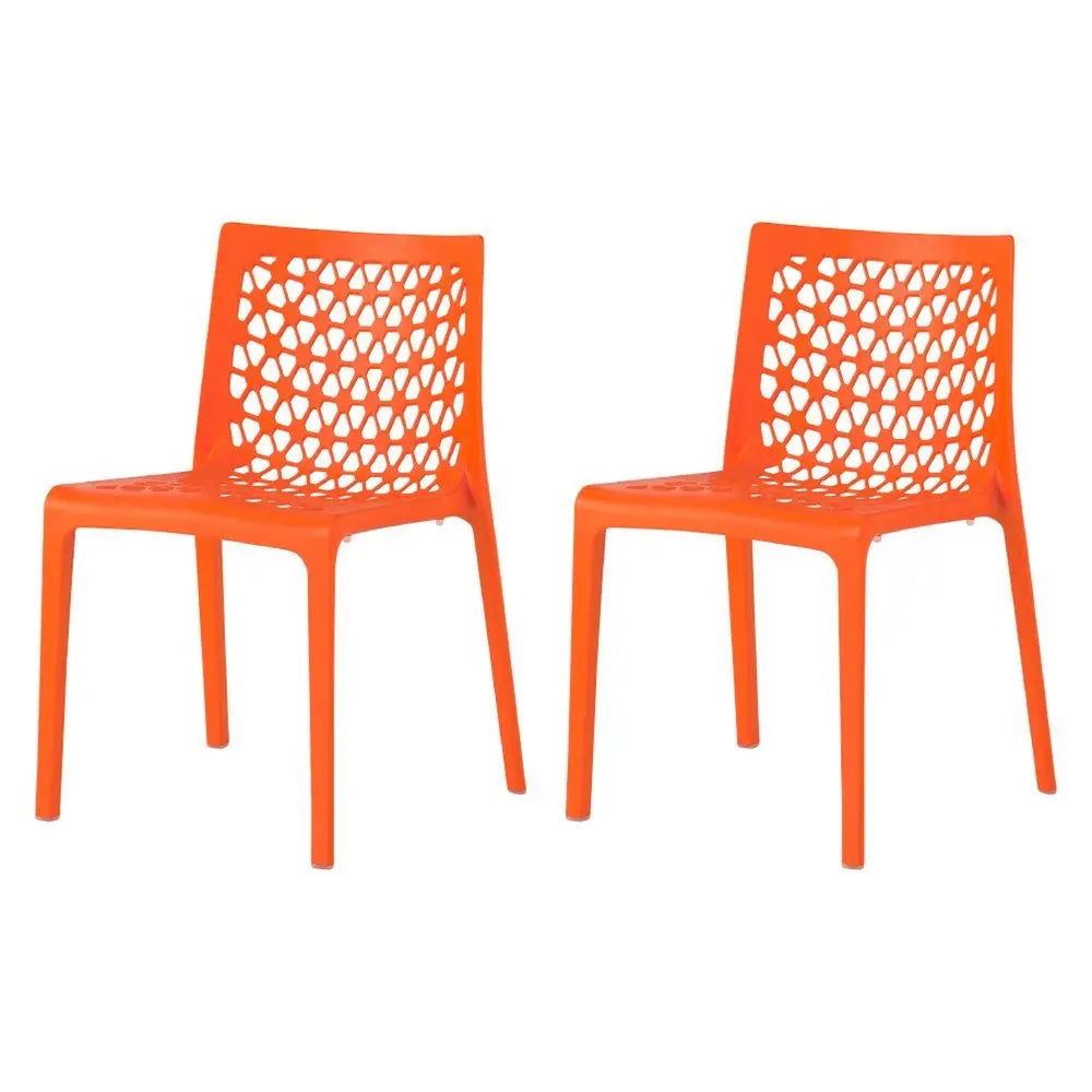 Set of Two Orange Heavy Duty Plastic Outdoor Stacking Dining Chairs - NOBLE HOME INTERIORS