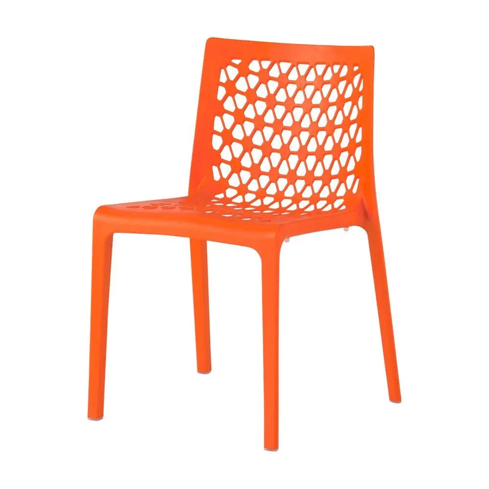 Set of Two Orange Heavy Duty Plastic Outdoor Stacking Dining Chairs - NOBLE HOME INTERIORS