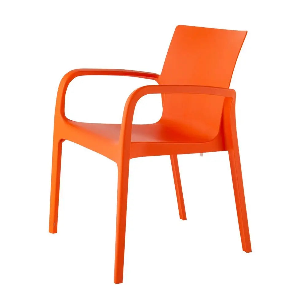 Set of Two Orange Heavy Duty Plastic Outdoor Stacking Dining Chairs - NOBLE HOME INTERIORS