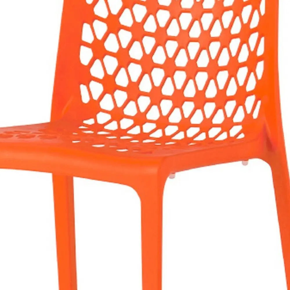 Set of Two Orange Heavy Duty Plastic Outdoor Stacking Dining Chairs - NOBLE HOME INTERIORS