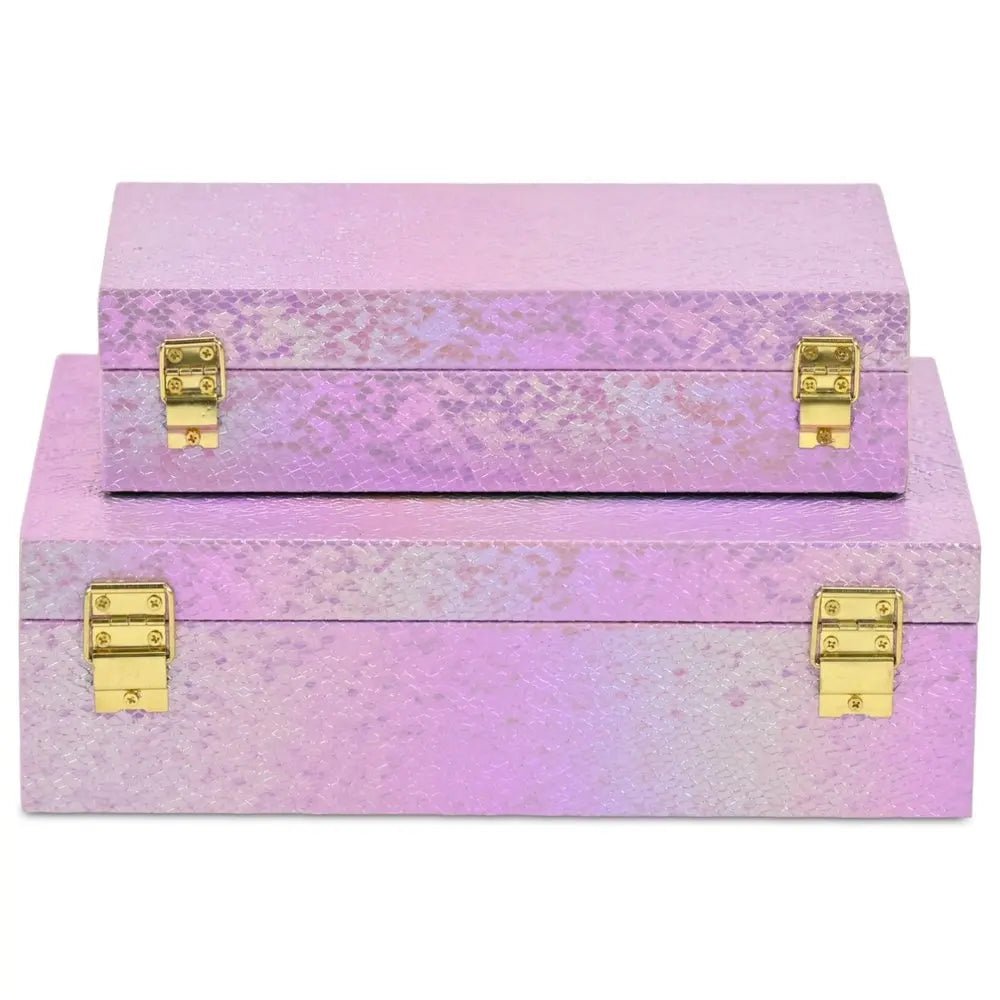 Set of Two Pink And Gold Faux Shagreen Nesting Storage Boxes With Lids - NOBLE HOME INTERIORS
