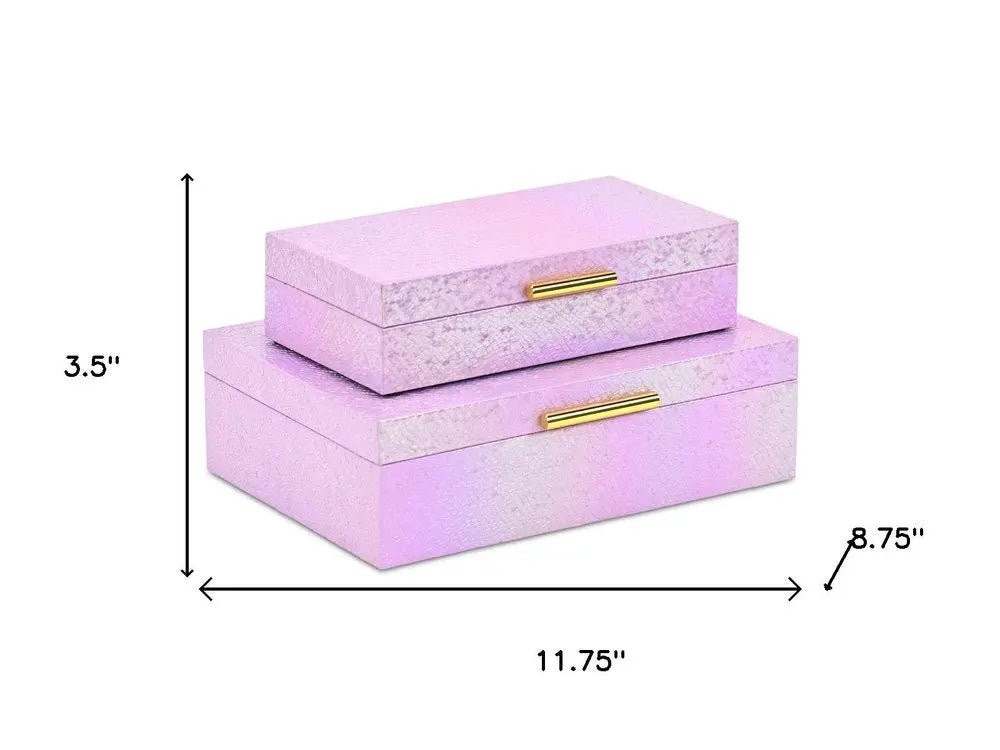 Set of Two Pink And Gold Faux Shagreen Nesting Storage Boxes With Lids - NOBLE HOME INTERIORS