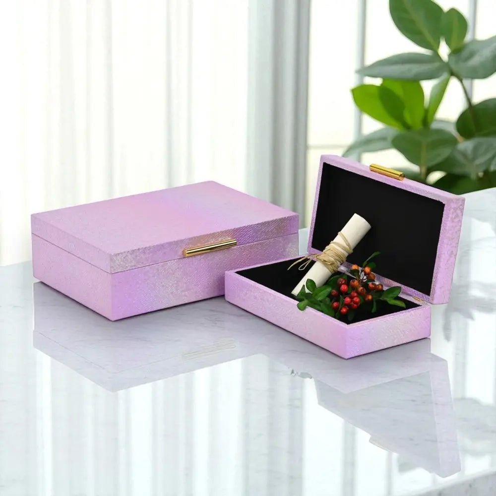 Set of Two Pink And Gold Faux Shagreen Nesting Storage Boxes With Lids - NOBLE HOME INTERIORS