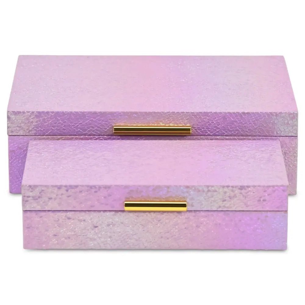 Set of Two Pink And Gold Faux Shagreen Nesting Storage Boxes With Lids - NOBLE HOME INTERIORS