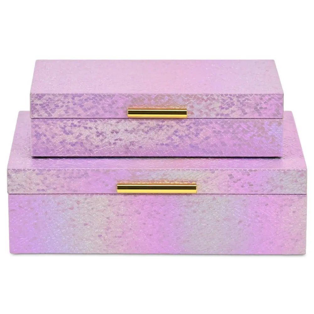Set of Two Pink And Gold Faux Shagreen Nesting Storage Boxes With Lids - NOBLE HOME INTERIORS