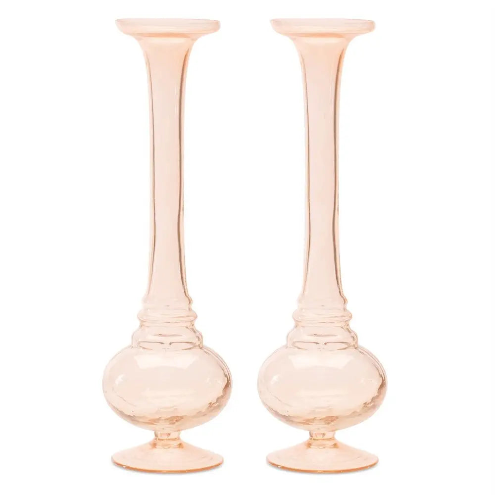 Set of Two Pink Trumpet Glass Table Vase - NOBLE HOME INTERIORS