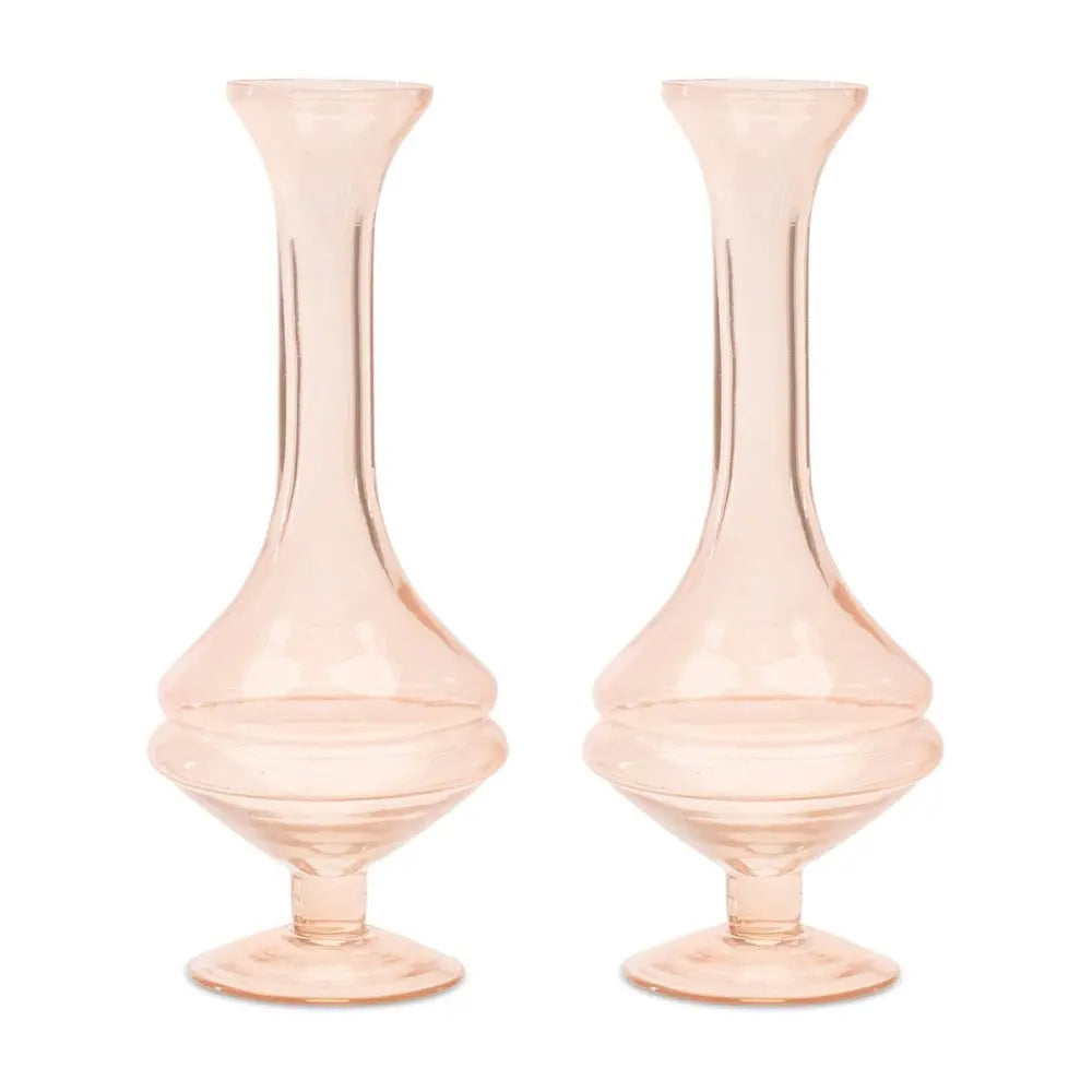 Set of Two Pink Trumpet Glass Table Vase - NOBLE HOME INTERIORS