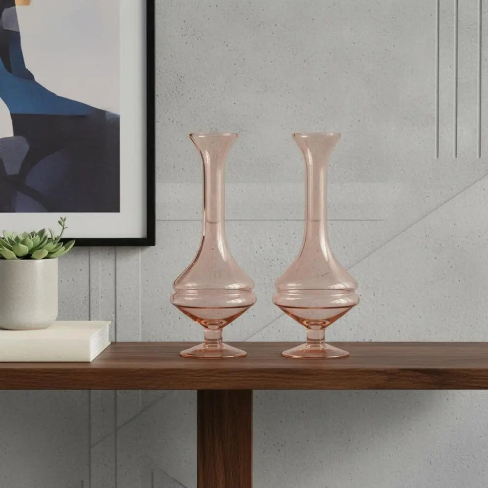 Set of Two Pink Trumpet Glass Table Vase - NOBLE HOME INTERIORS