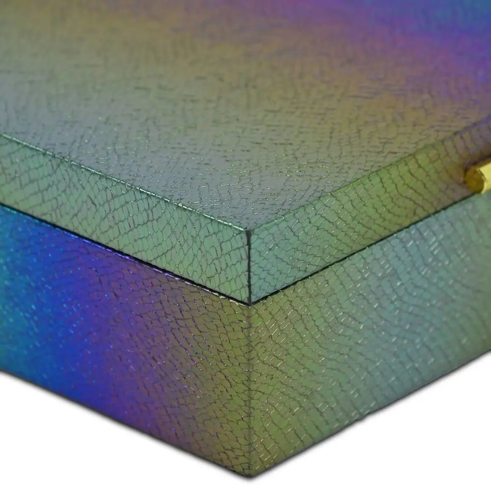 Set of Two Rainbow And Gold Faux Shagreen Nesting Storage Boxes With Lids - NOBLE HOME INTERIORS