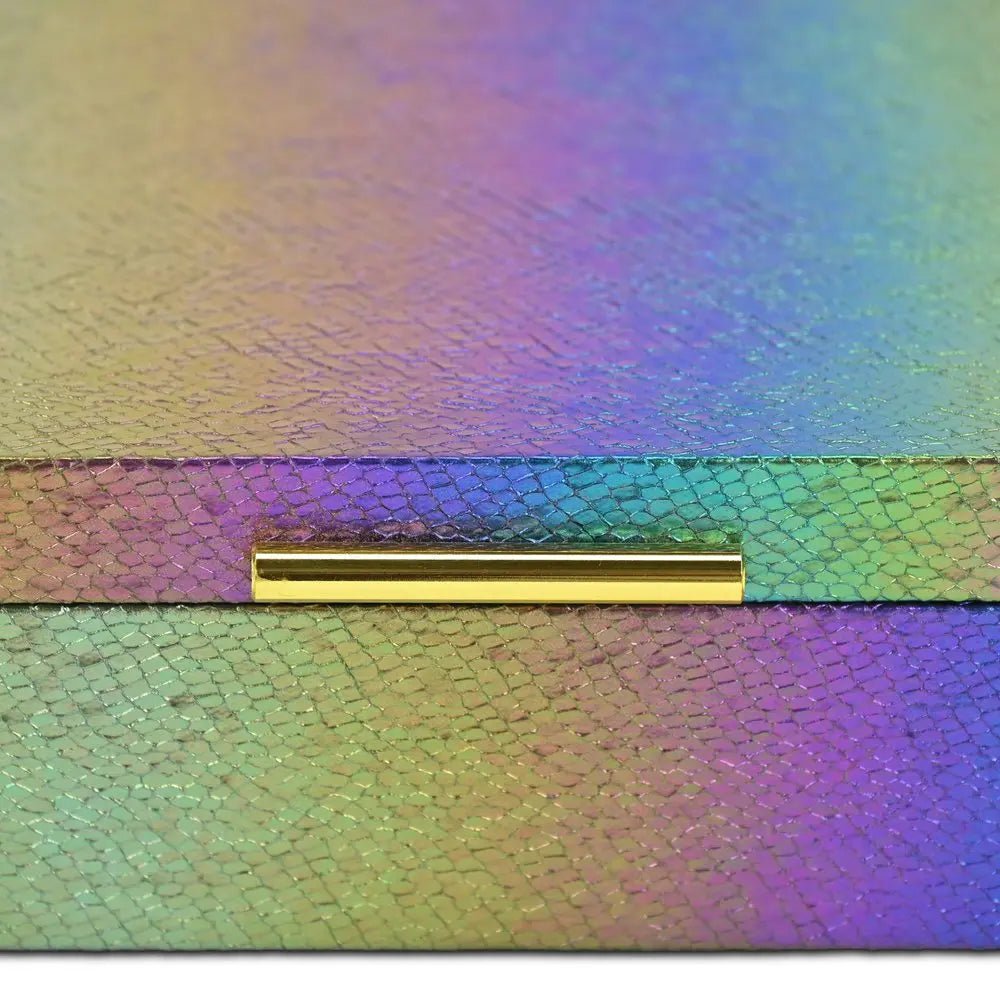 Set of Two Rainbow And Gold Faux Shagreen Nesting Storage Boxes With Lids - NOBLE HOME INTERIORS