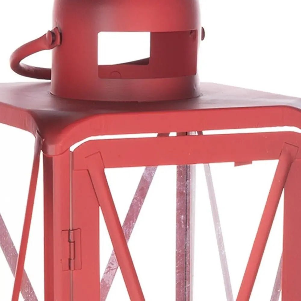 Set of Two Red Geometric Metal Centerpiece Lantern Candle Holders - NOBLE HOME INTERIORS