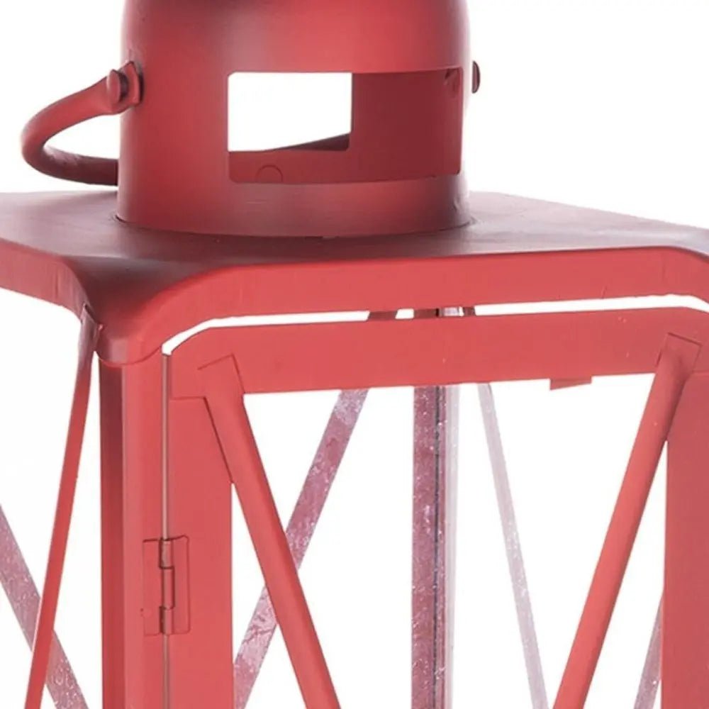 Set of Two Red Geometric Metal Centerpiece Lantern Candle Holders - NOBLE HOME INTERIORS
