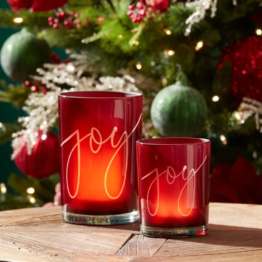 Set of Two Red Hammered Glass Tabletop Votive Candle Holders - NOVA HOME FURNITURE