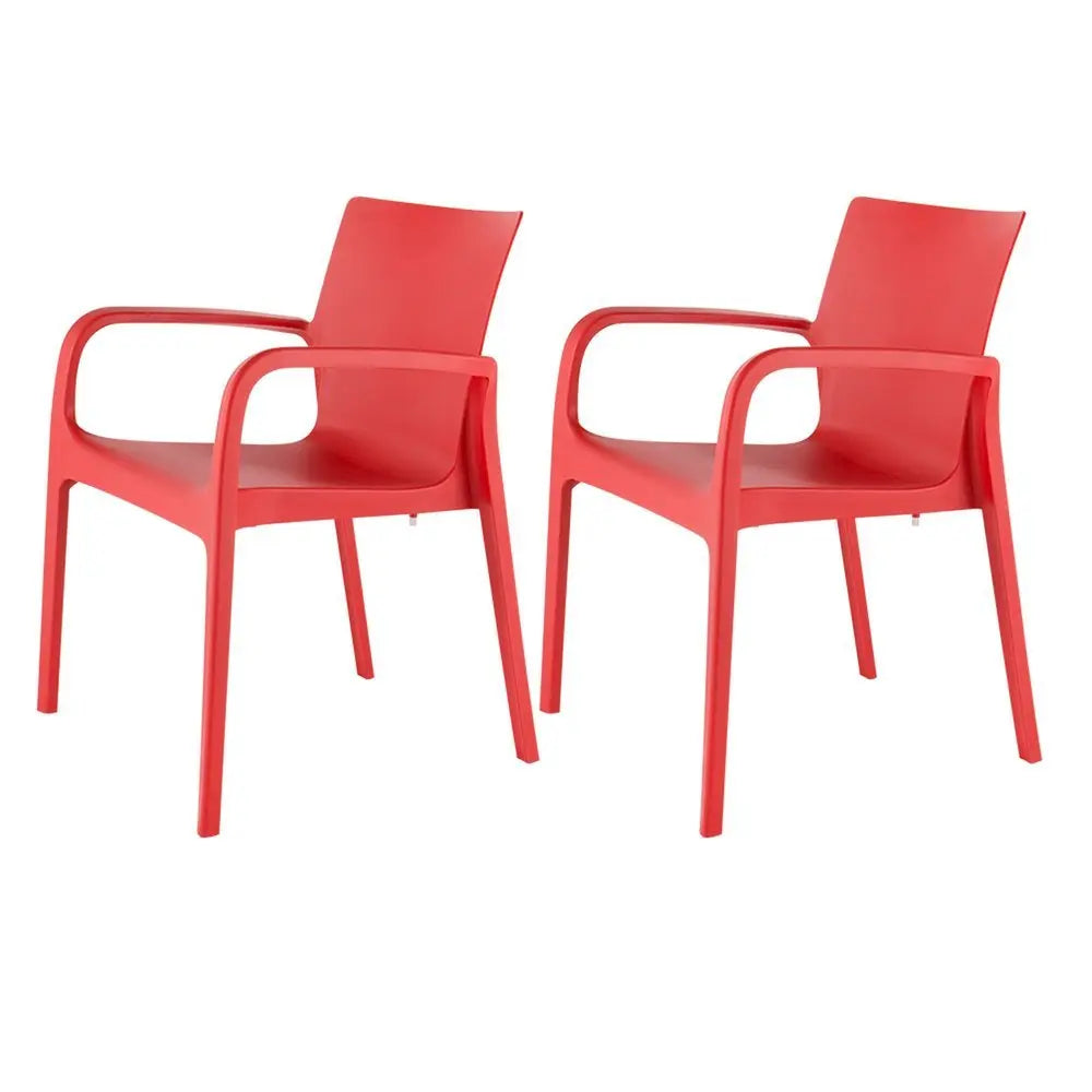 Set of Two Red Heavy Duty Plastic Outdoor Stacking Dining Chairs - NOBLE HOME INTERIORS