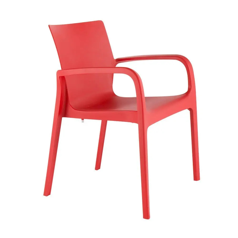 Set of Two Red Heavy Duty Plastic Outdoor Stacking Dining Chairs - NOBLE HOME INTERIORS