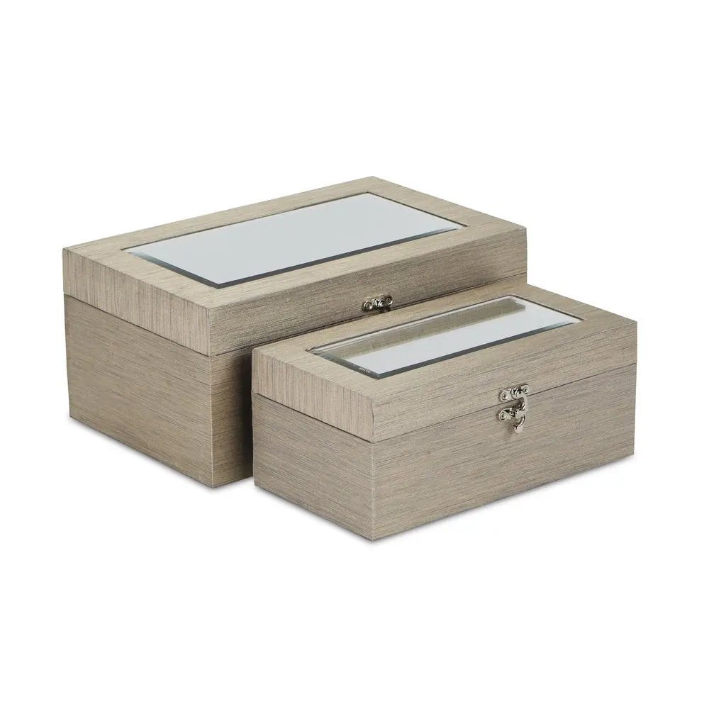 Set of Two Rose Gold Solid Wood Glass And Metal Box With Lid - NOBLE HOME INTERIORS