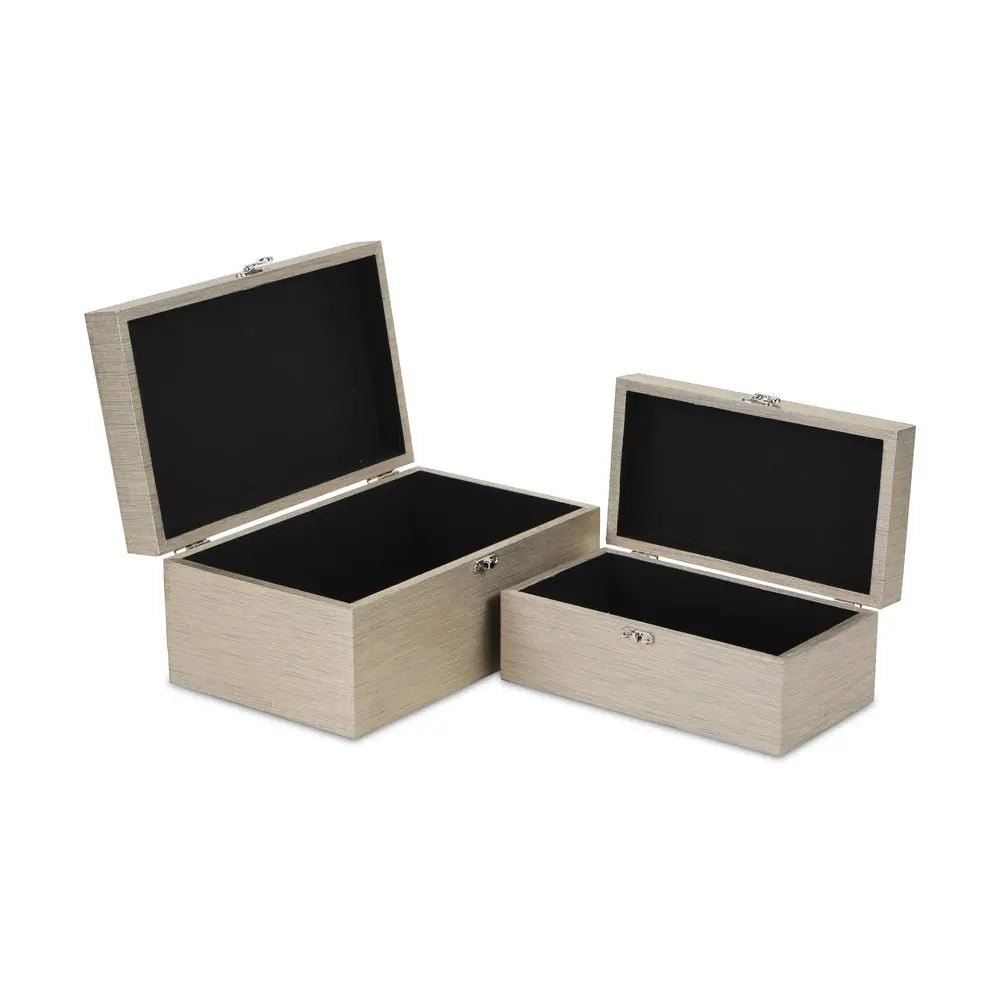 Set of Two Rose Gold Solid Wood Glass And Metal Box With Lid - NOBLE HOME INTERIORS