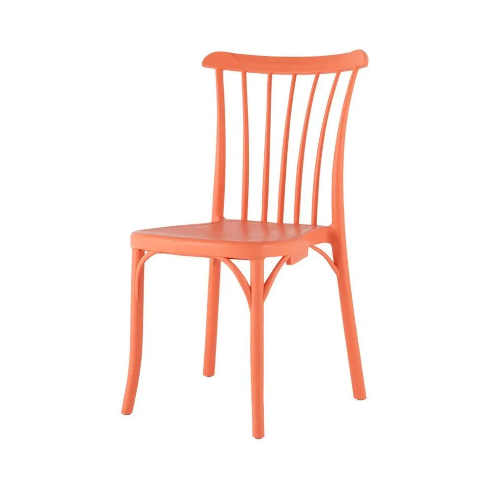Set of Two Salmon Heavy Duty Plastic Outdoor Stacking Dining Chairs - NOBLE HOME INTERIORS