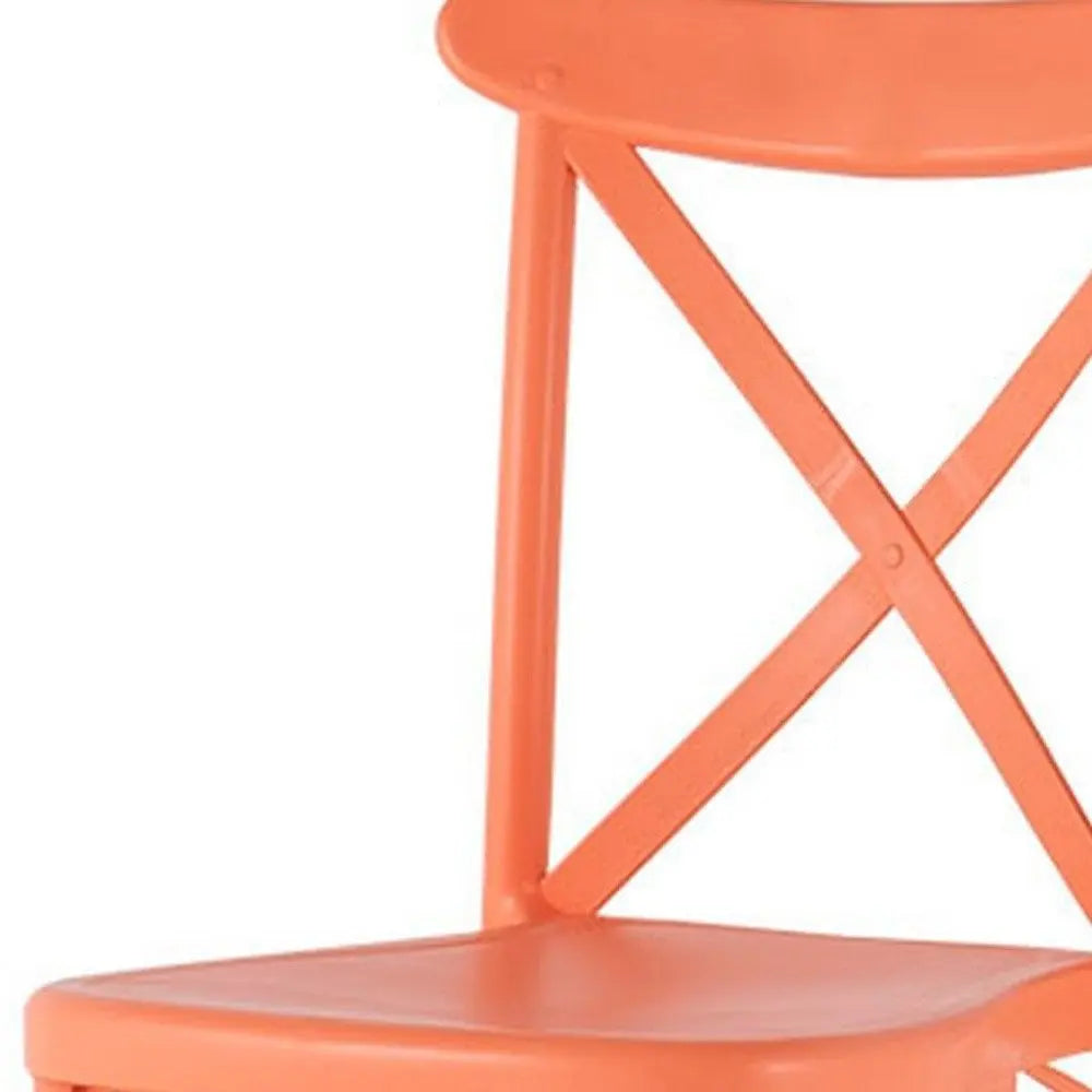 Set of Two Salmon Heavy Duty Plastic Outdoor Stacking Dining Chairs - NOBLE HOME INTERIORS