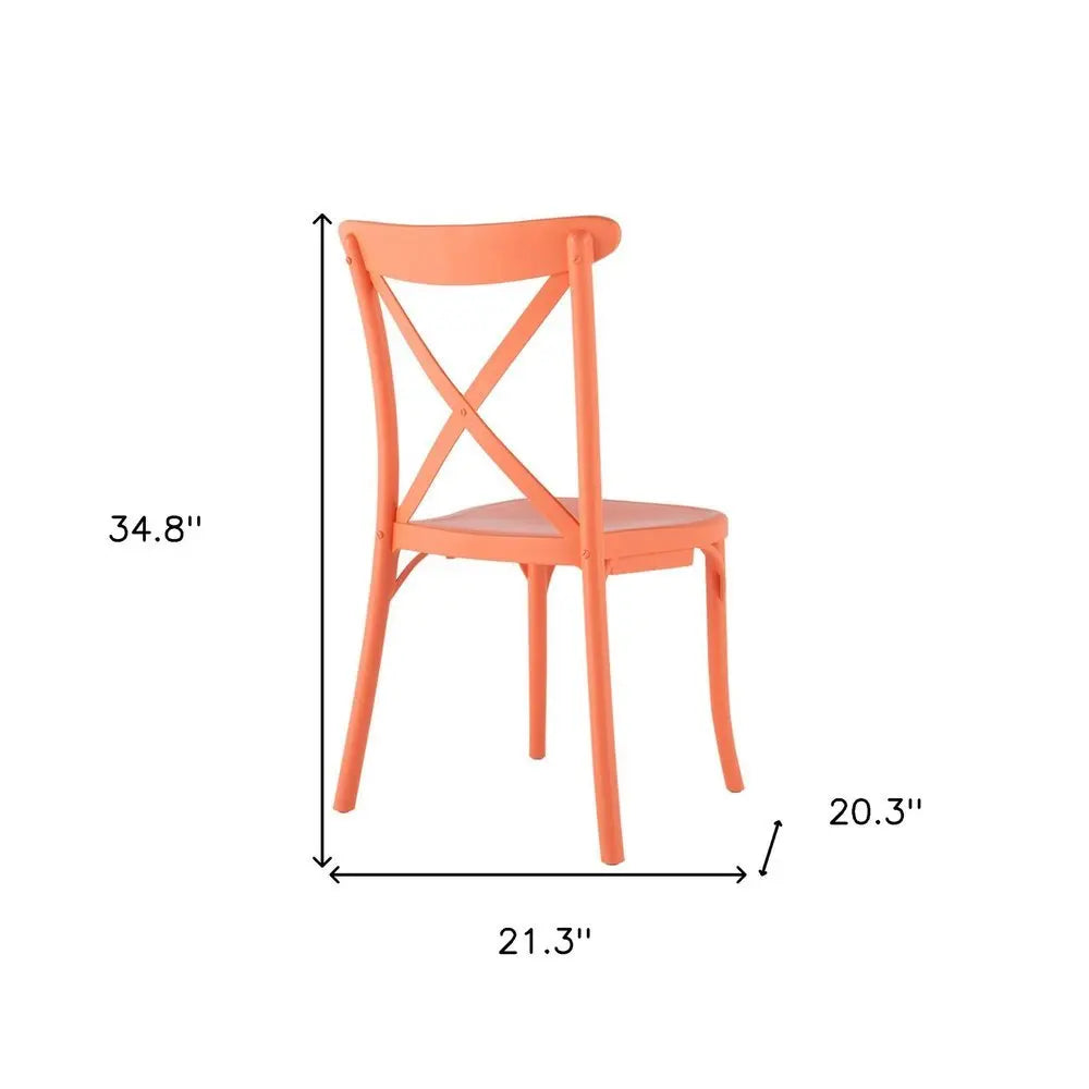 Set of Two Salmon Heavy Duty Plastic Outdoor Stacking Dining Chairs - NOBLE HOME INTERIORS