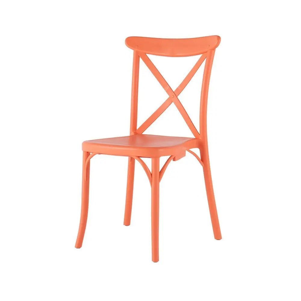 Set of Two Salmon Heavy Duty Plastic Outdoor Stacking Dining Chairs - NOBLE HOME INTERIORS