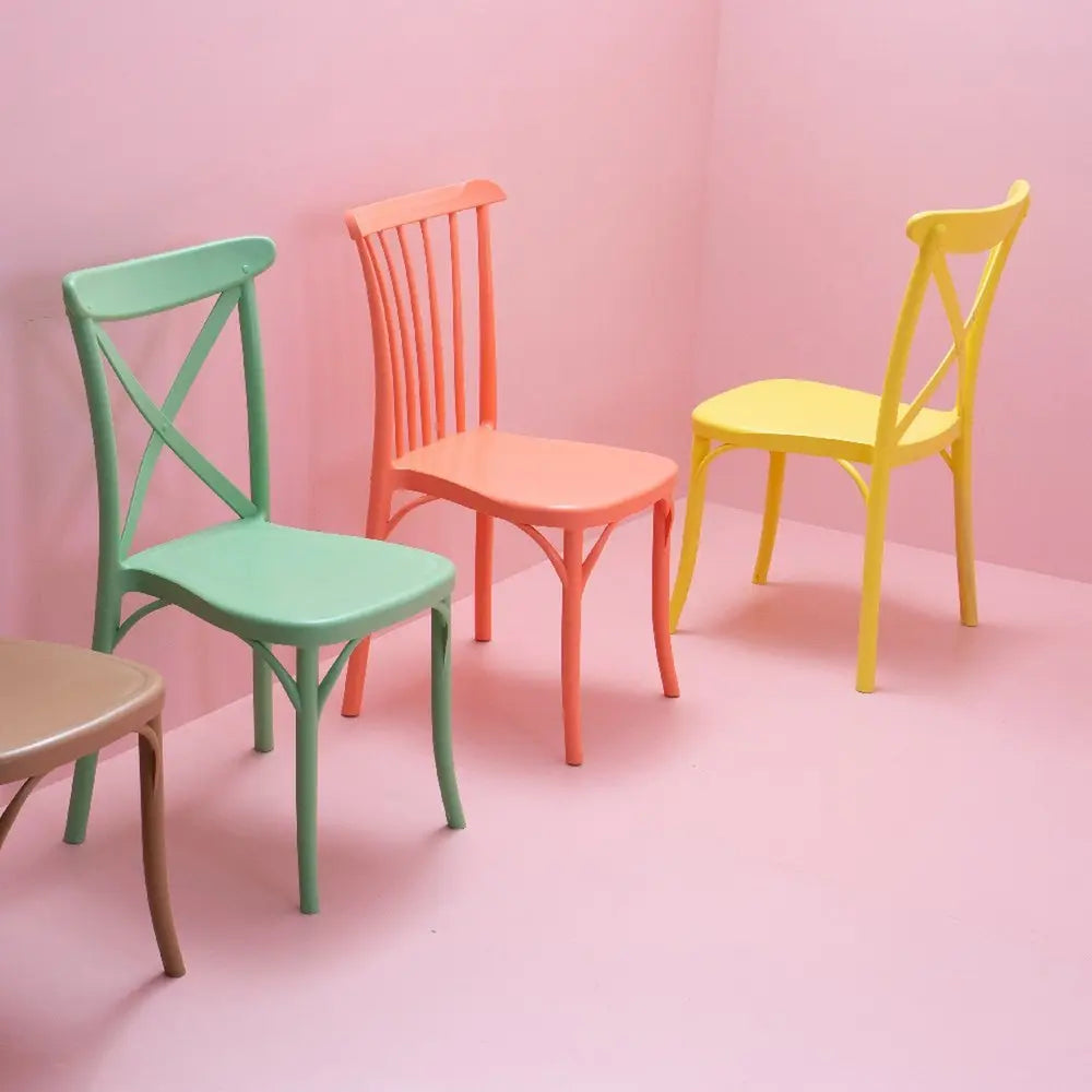 Set of Two Salmon Heavy Duty Plastic Outdoor Stacking Dining Chairs - NOBLE HOME INTERIORS