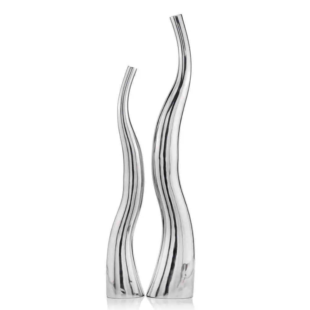Set of Two Silver Aluminum Squiggly Vases - NOBLE HOME INTERIORS