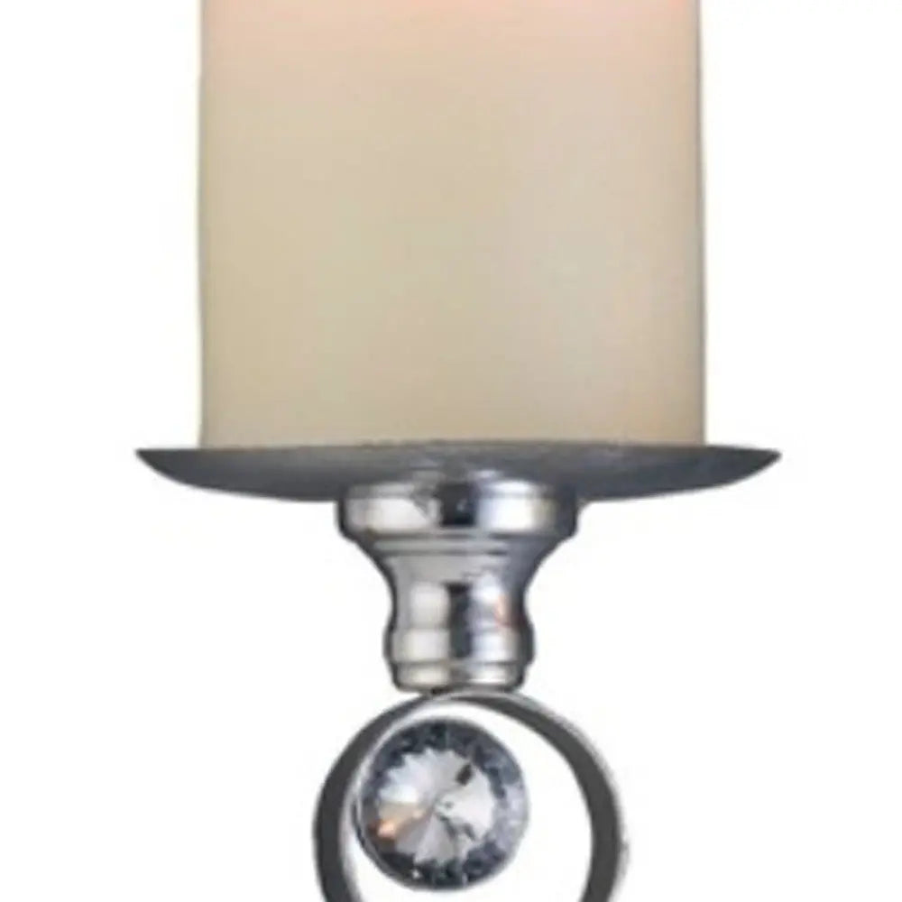 Set Of Two Silver and Blue Bling Tabletop Pillar Candle Holders - NOBLE HOME INTERIORS