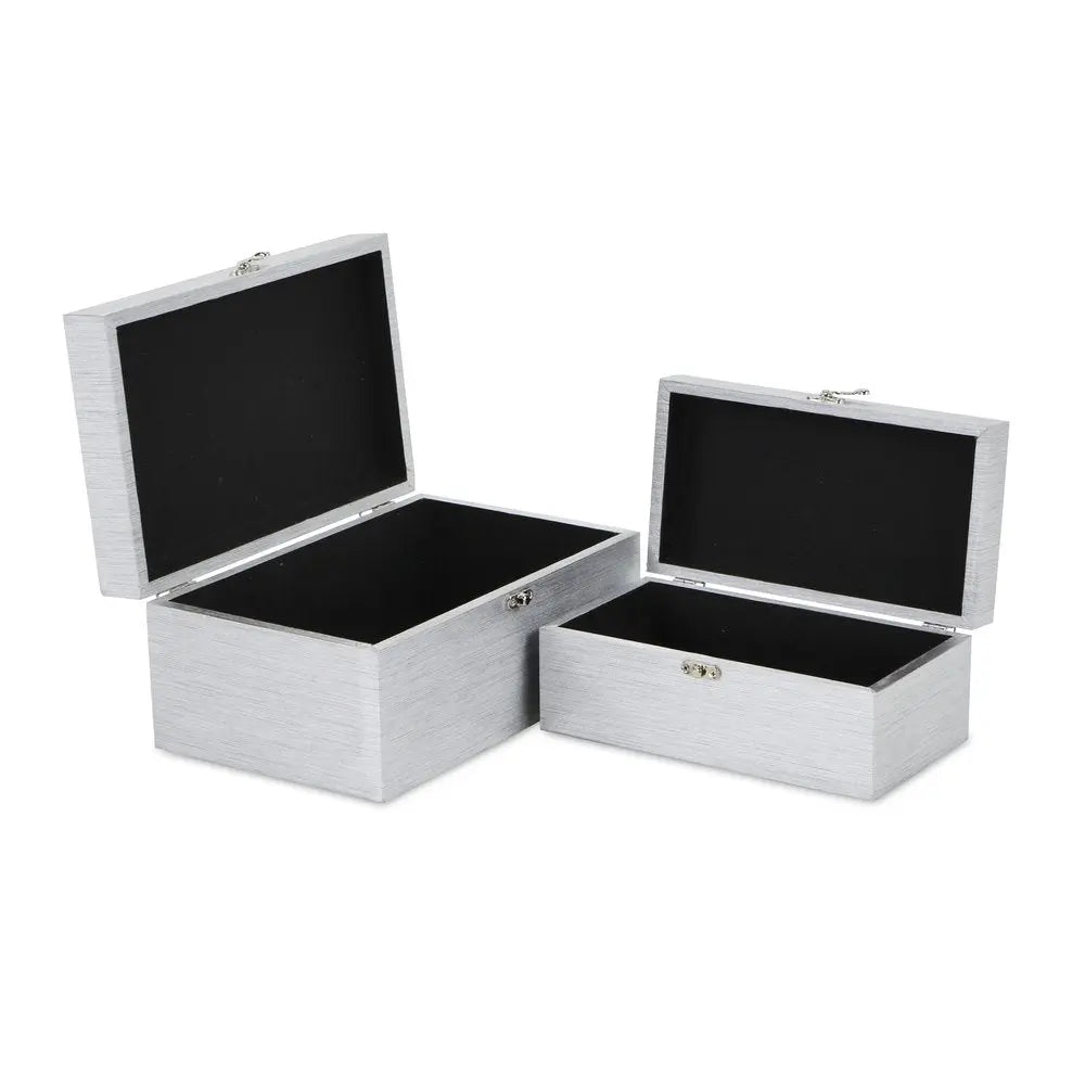Set of Two Silver Glass Wood And Shagreen Box With Lid - NOBLE HOME INTERIORS