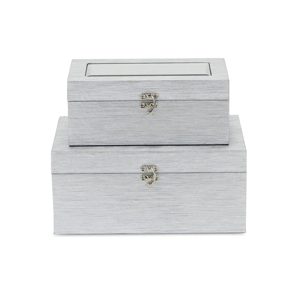 Set of Two Silver Glass Wood And Shagreen Box With Lid - NOBLE HOME INTERIORS