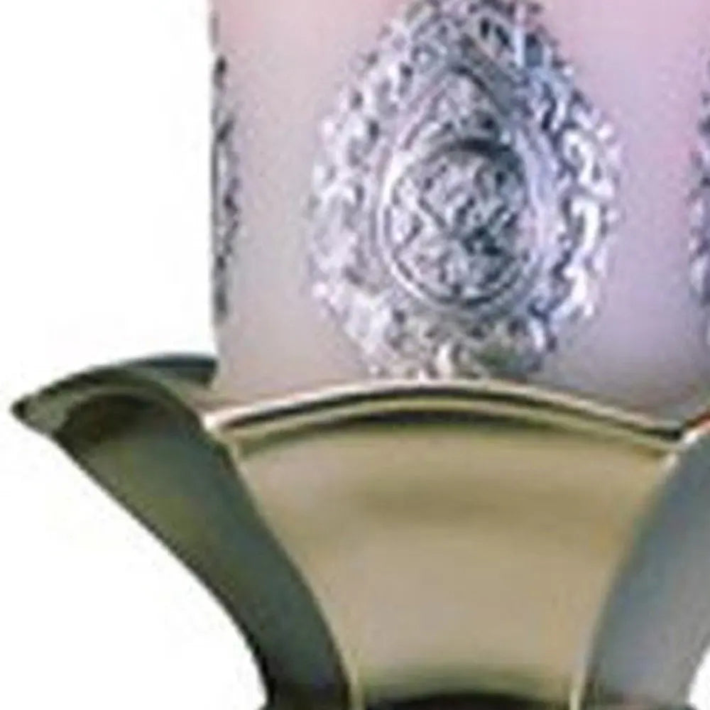 Set of Two Silver Metallic Polyresin Ornate Tabletop Pillar Candle Holders With Candle - NOBLE HOME INTERIORS