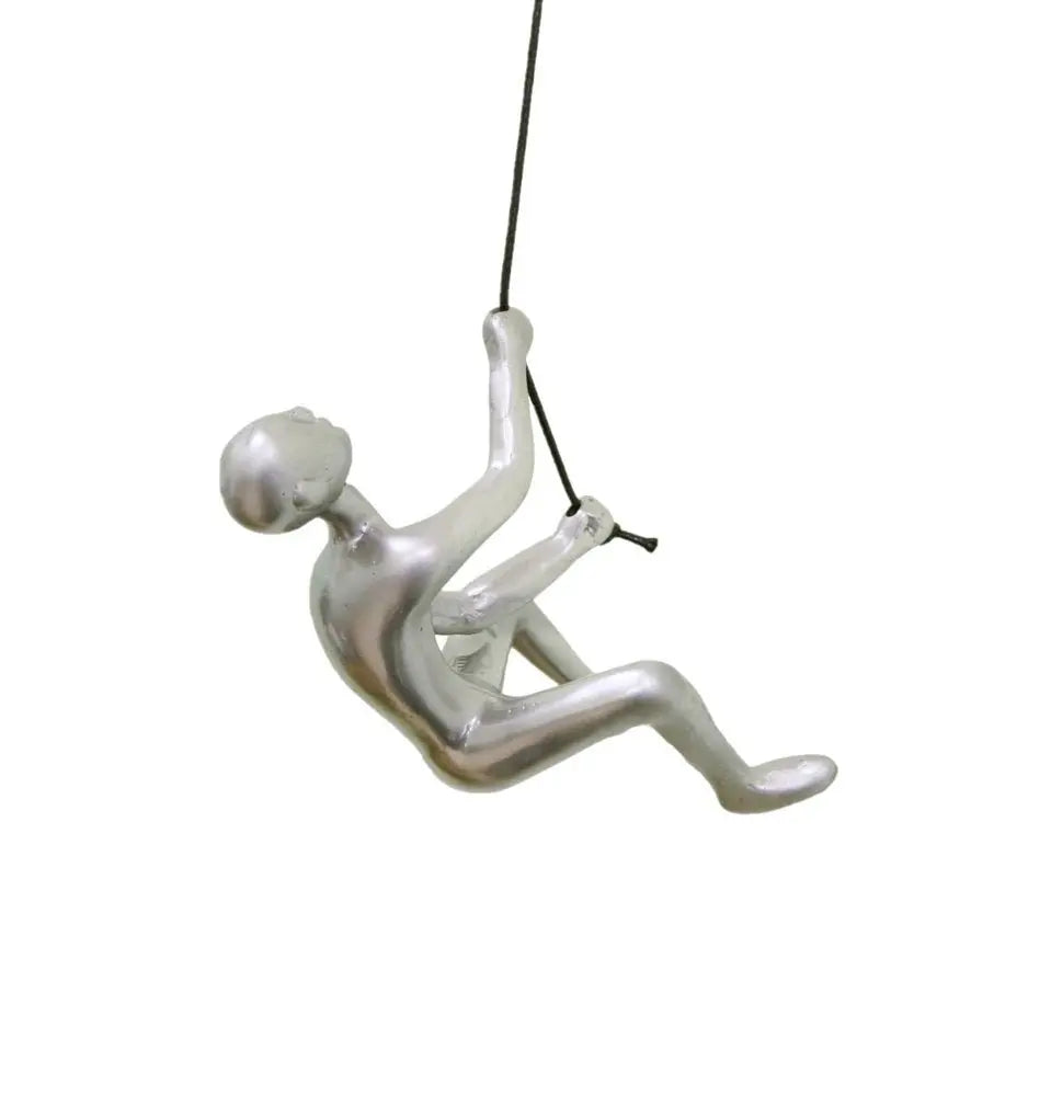Set of Two Silver Resin Climbing Man Hanging Dimensional Sculpture - NOBLE HOME INTERIORS