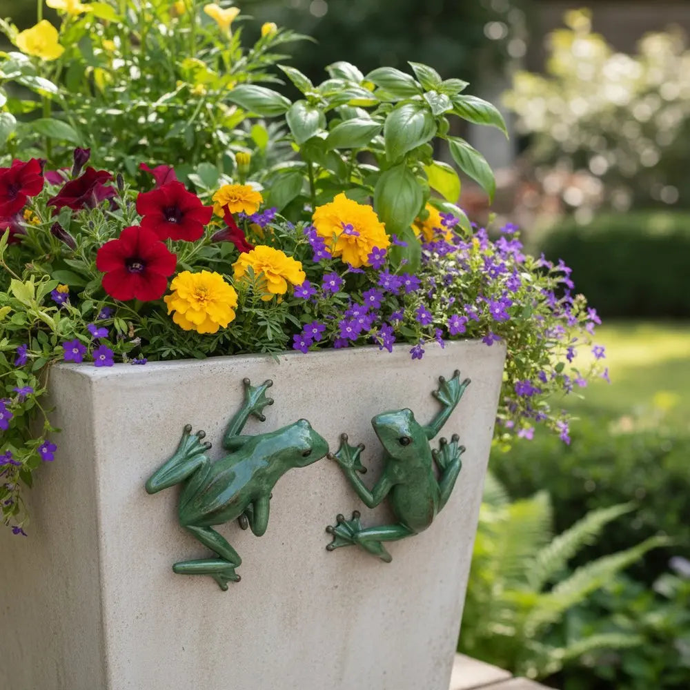 Set of Two Stone Garden Green Frog Resin Hanging Dimensional Sculptures - NOBLE HOME INTERIORS