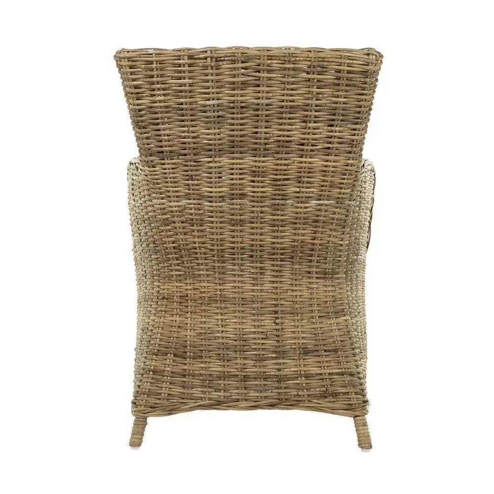 Set of Two Tan Textured Outdoor Dining Chairs with Beige Cushions - NOBLE HOME INTERIORS