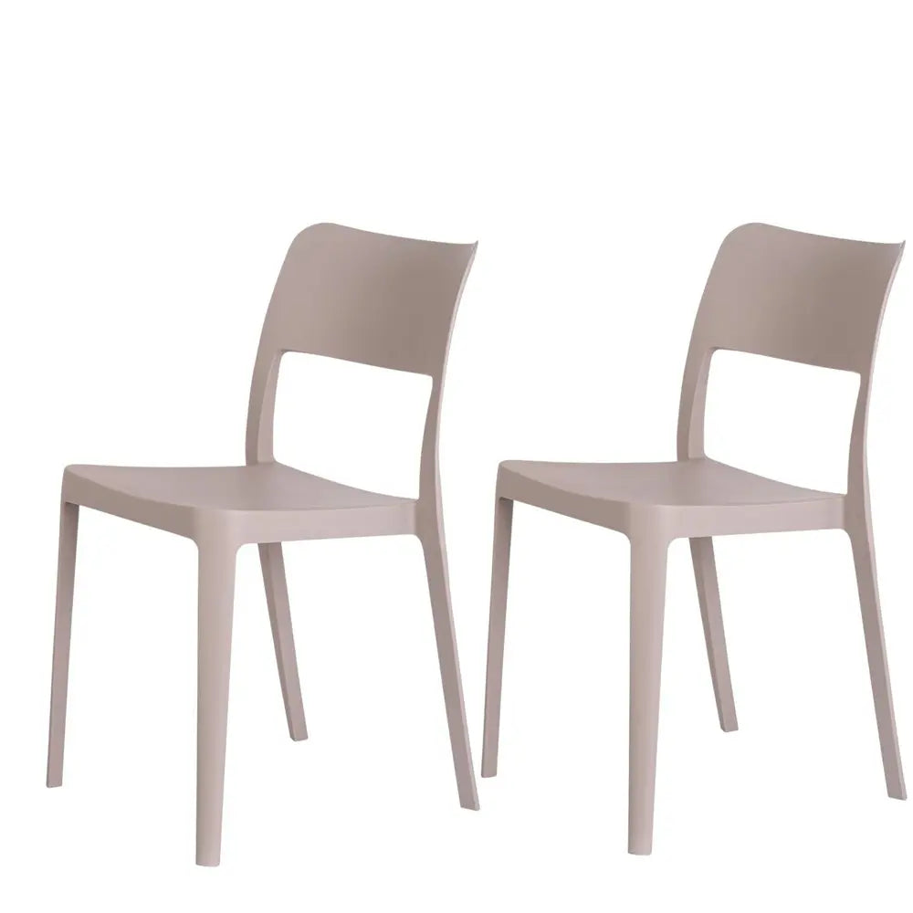 Set of Two Taupe Heavy Duty Plastic Outdoor Stacking Accent Chairs - NOBLE HOME INTERIORS