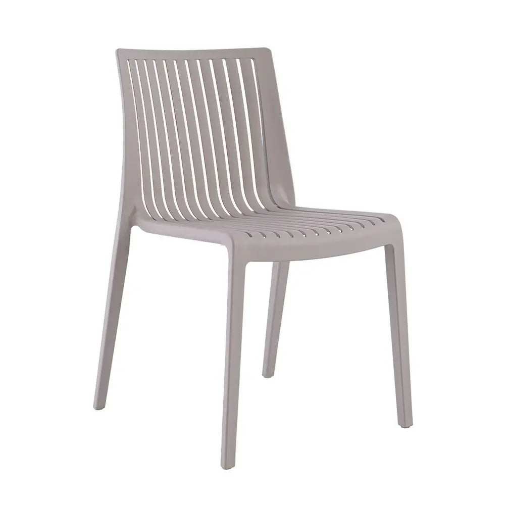 Set of Two Taupe Heavy Duty Plastic Outdoor Stacking Accent Chairs - NOBLE HOME INTERIORS