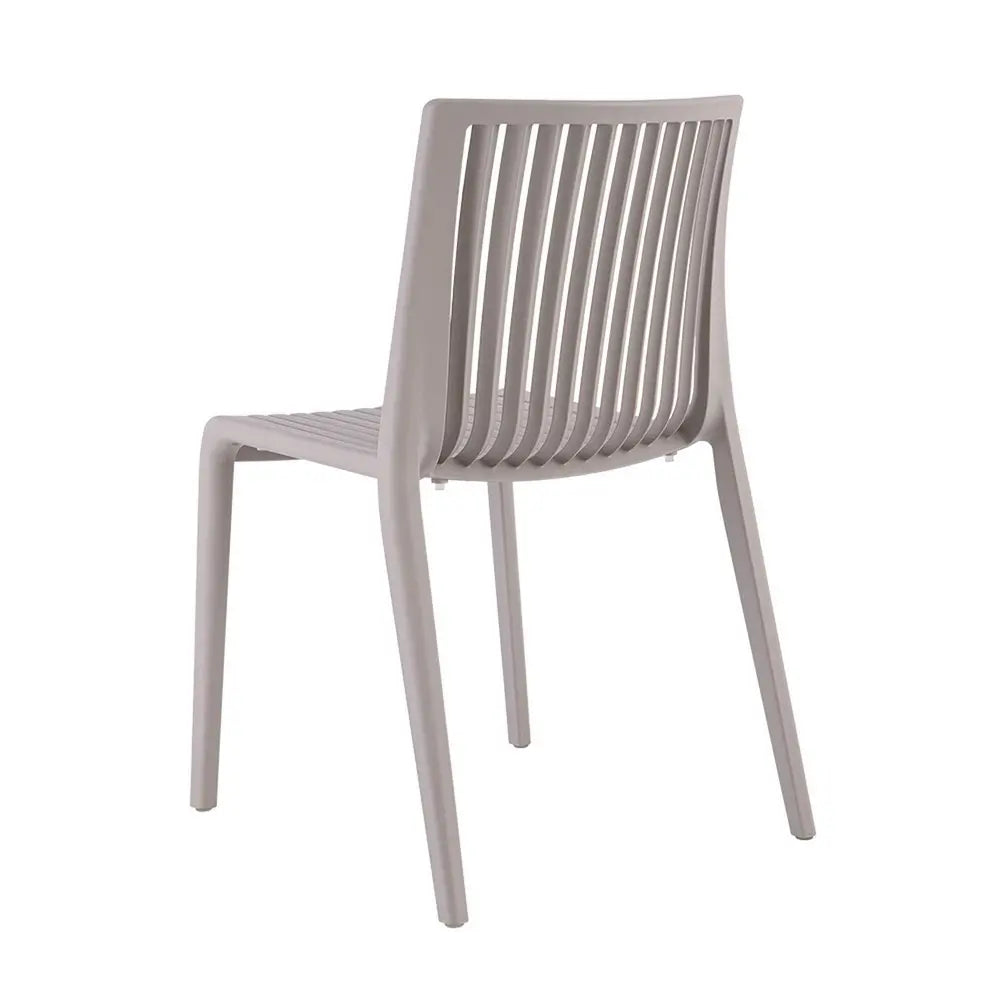 Set of Two Taupe Heavy Duty Plastic Outdoor Stacking Accent Chairs - NOBLE HOME INTERIORS
