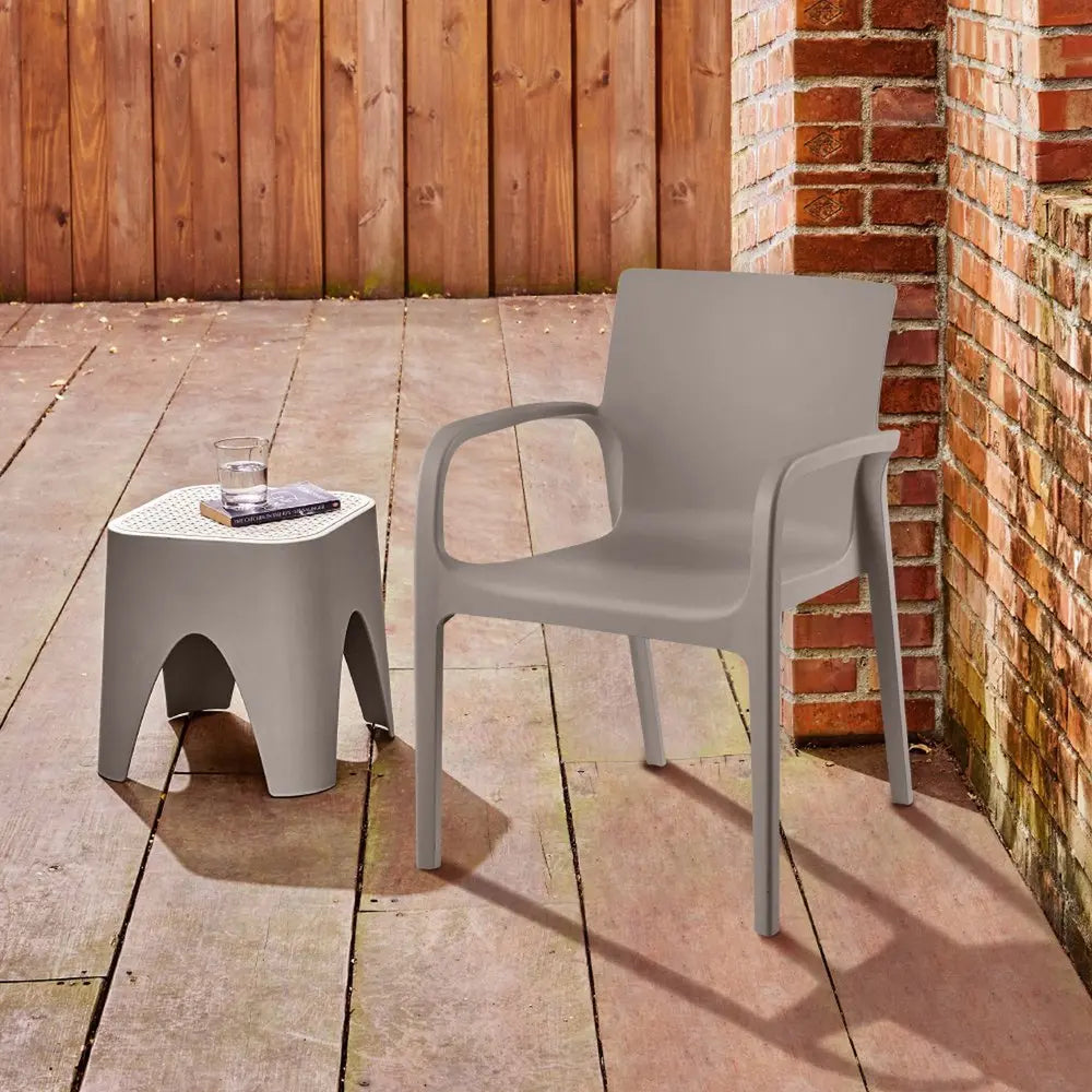 Set of Two Taupe Heavy Duty Plastic Outdoor Stacking Dining Chairs - NOBLE HOME INTERIORS