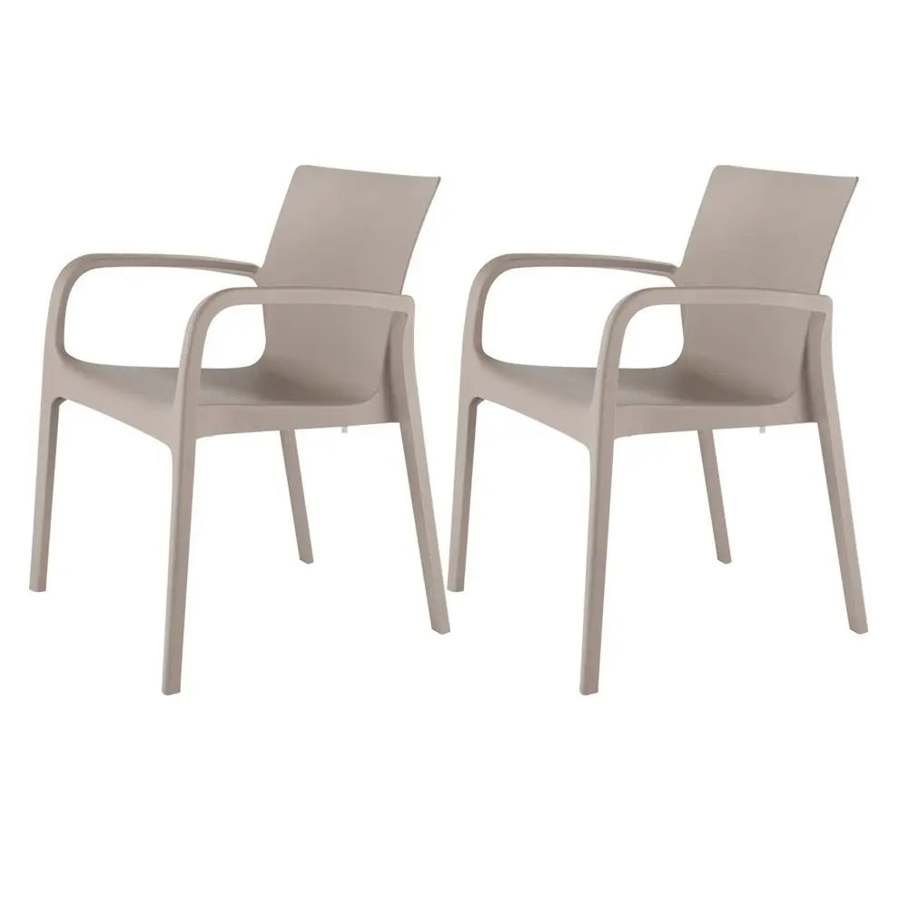 Set of Two Taupe Heavy Duty Plastic Outdoor Stacking Dining Chairs - NOBLE HOME INTERIORS