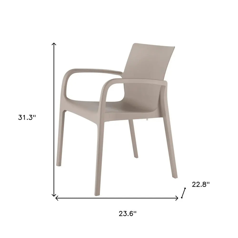 Set of Two Taupe Heavy Duty Plastic Outdoor Stacking Dining Chairs - NOBLE HOME INTERIORS