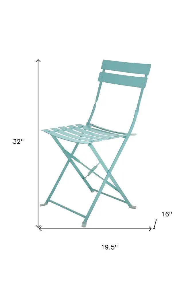 Set of Two Teal Blue Aluminum Outdoor Folding Dining Chairs - NOBLE HOME INTERIORS