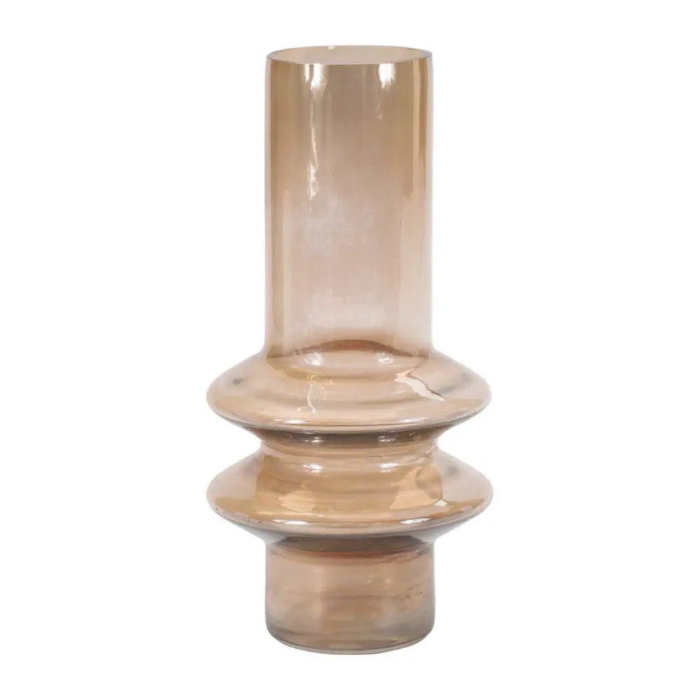 Set of Two Translucent Taupe Glass Cylinder Table Vases - NOBLE HOME INTERIORS