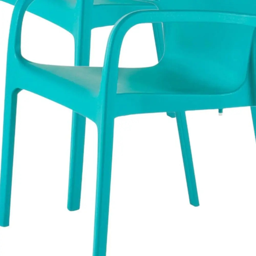 Set of Two Turquoise Heavy Duty Plastic Outdoor Stacking Dining Chairs - NOBLE HOME INTERIORS