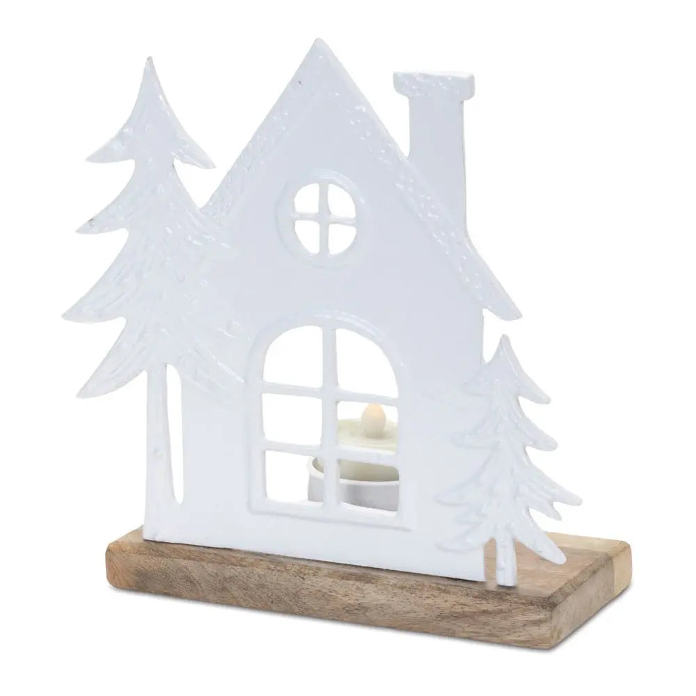 Set of Two White And Beige Abstract Aluminum Tabletop Tealight Candle Holders - NOVA HOME FURNITURE