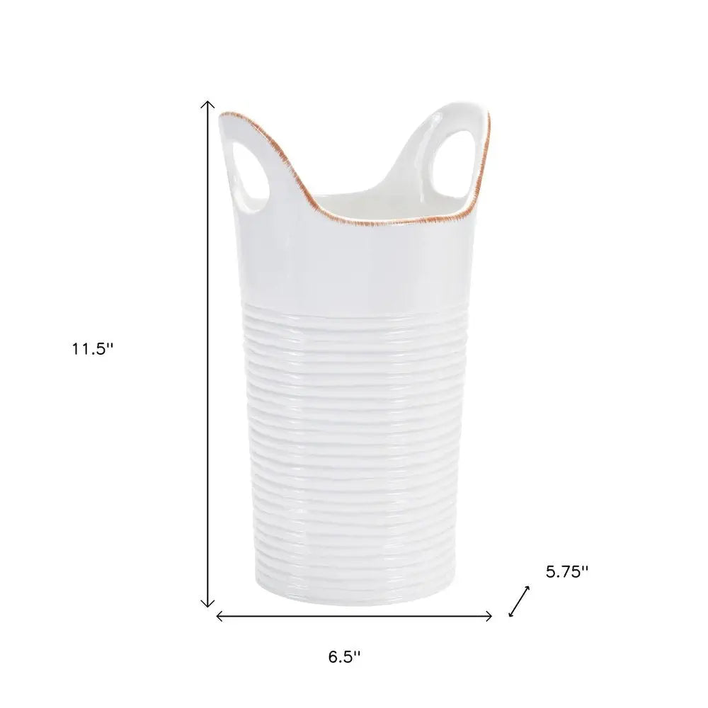 Set of Two White And Beige Round Ceramic Table Vase - NOBLE HOME INTERIORS